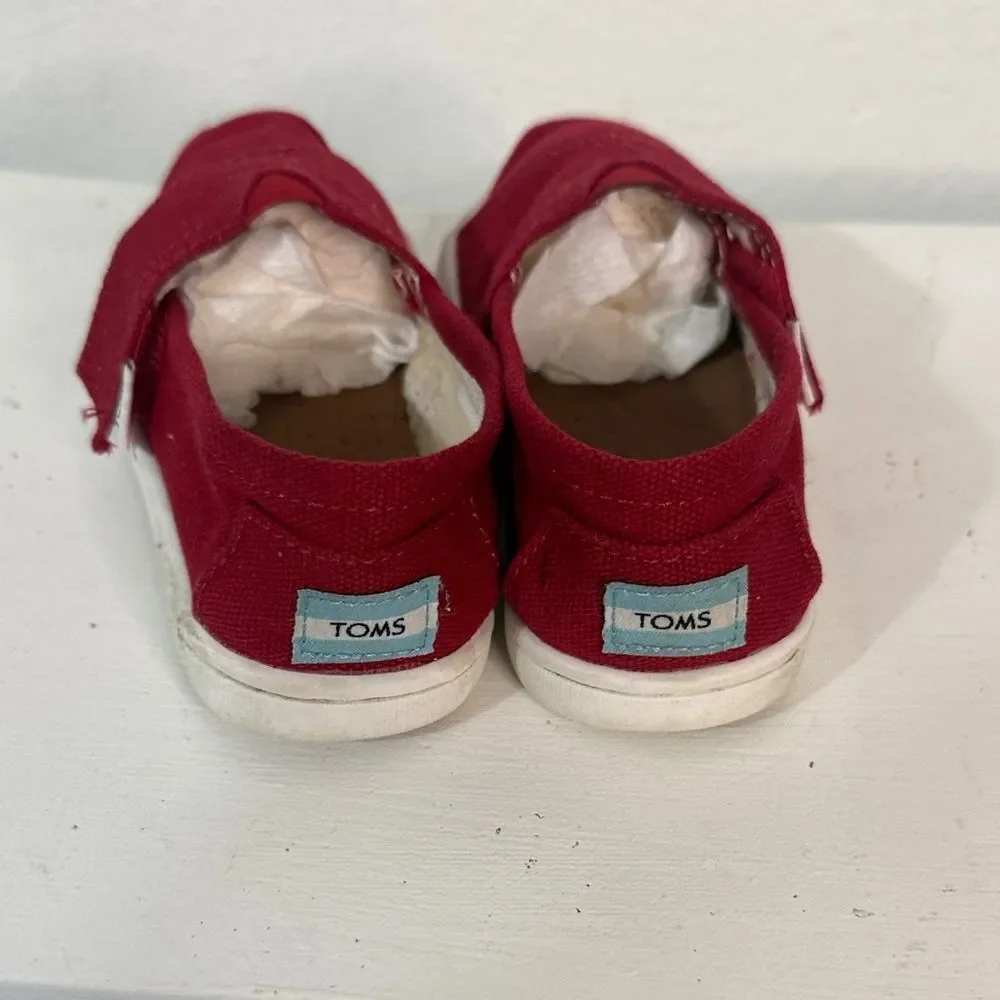 TOMS Kids Red Canvas Velcro sneakers- Size 7